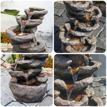 10-Tier Rock Waterfall Fountain - 39.76" Cascading LED Feature for Garden & Patio
