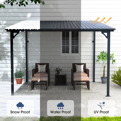 8' x 10' Outdoor Pergola Gazebo, Lean to Awnings Gazebos, Heavy Duty Hard Top Metal Pergola with Roof, for Patio, Backyard, Decks, Poolside