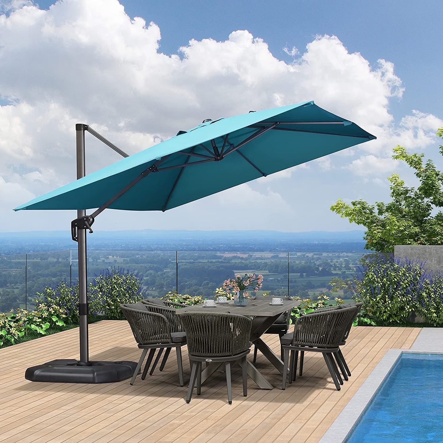 PURPLE LEAF 8x8 Ft Cantilever Umbrella Square Outdoor Patio Umbrella Large Offset Hanging Umbrella Aluminum Umbrella with 360° Rotation Adjustable Garden Pool Umbrella,Beige