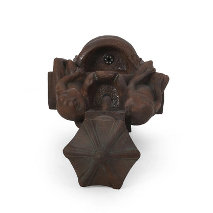Coowa 37.25 Inch Outdoor Water Fountain with LED Lights, Faux Stone Two Tier Frog and Lamppost Design, Rustic Multi Brown, Weather Resistant for Garden and Patio