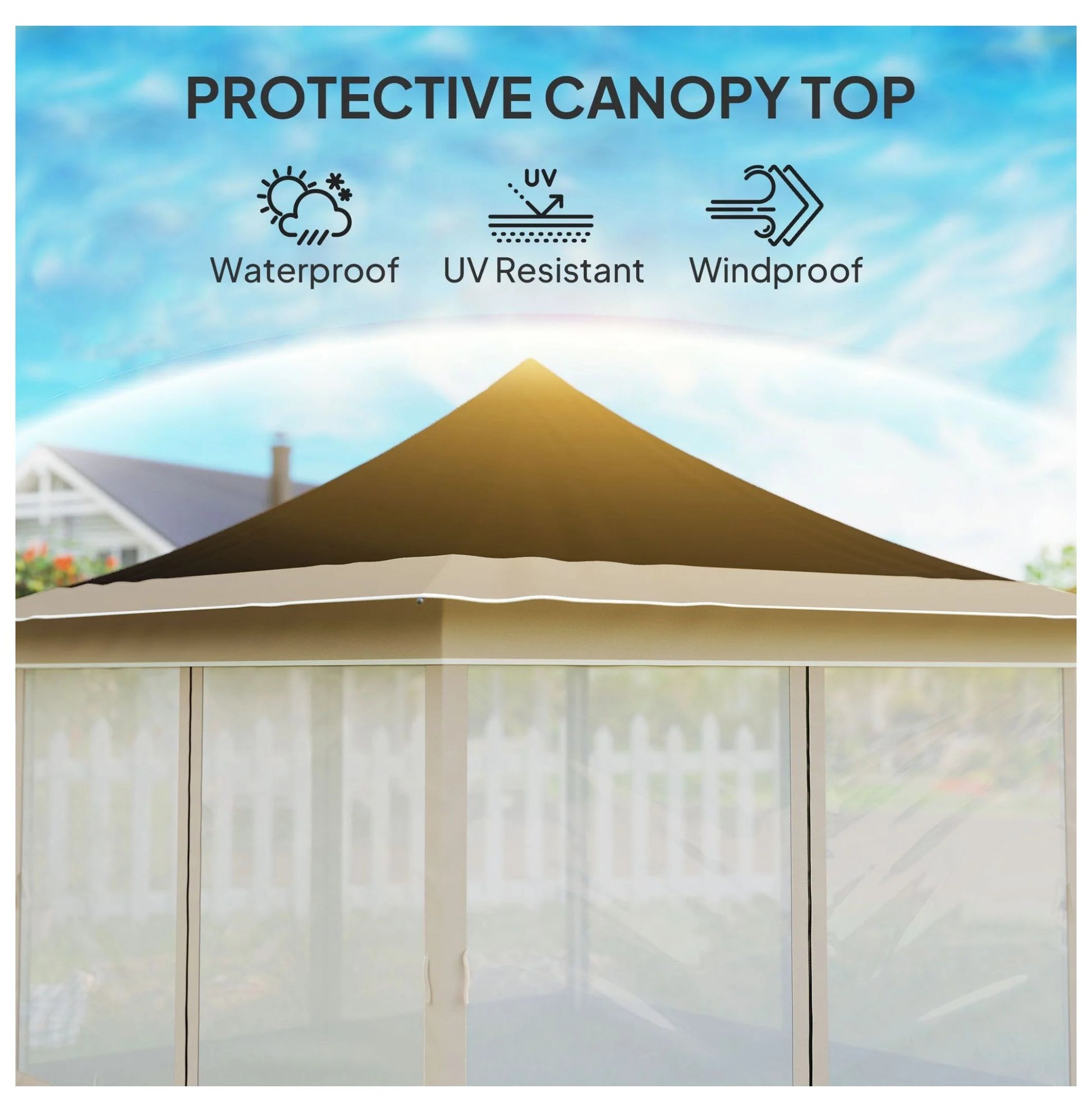 12x12 Pop Up Canopy Tent with Mesh Netting, UPF50+ Sun Shelter - Brown Patio Gazebo with Carry Bag