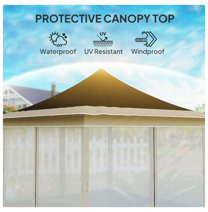 12x12 Pop Up Canopy Tent with Mesh Netting, UPF50+ Sun Shelter - Brown Patio Gazebo with Carry Bag