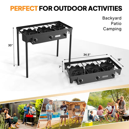 VINGLI 3 Burner High Pressure Outdoor Camping Burner, 225,000 BTU Propane Gas Stove with CSA Listed Regulator, Picnic Cooker Perfect for Home Brewing Maple Syrup Patio Turkey Frying Canning