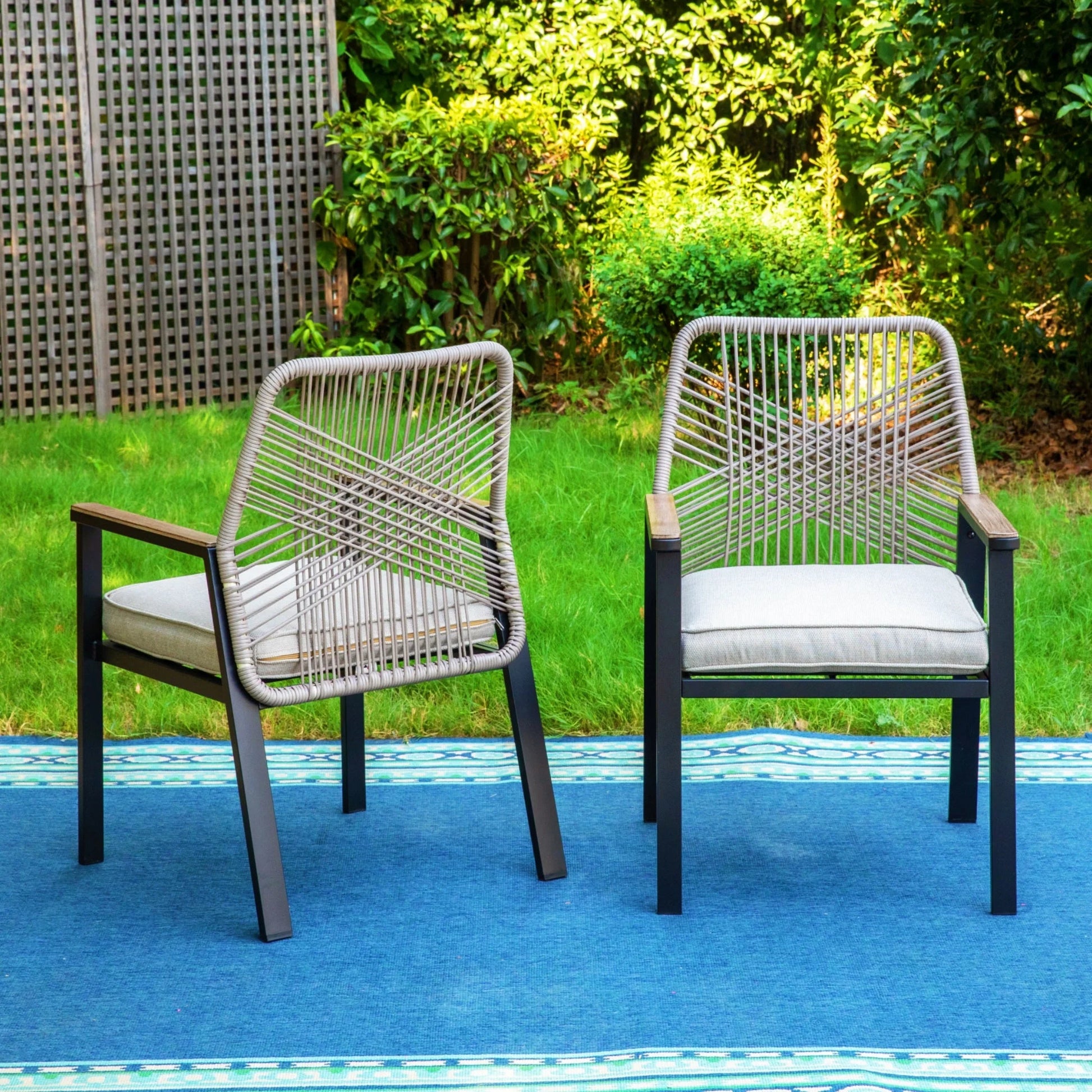 Summit Living 9-Piece Outdoor Dining Set with 8 Cushioned Patio Rattan Chairs and Large Extendable Table, Black and Beige