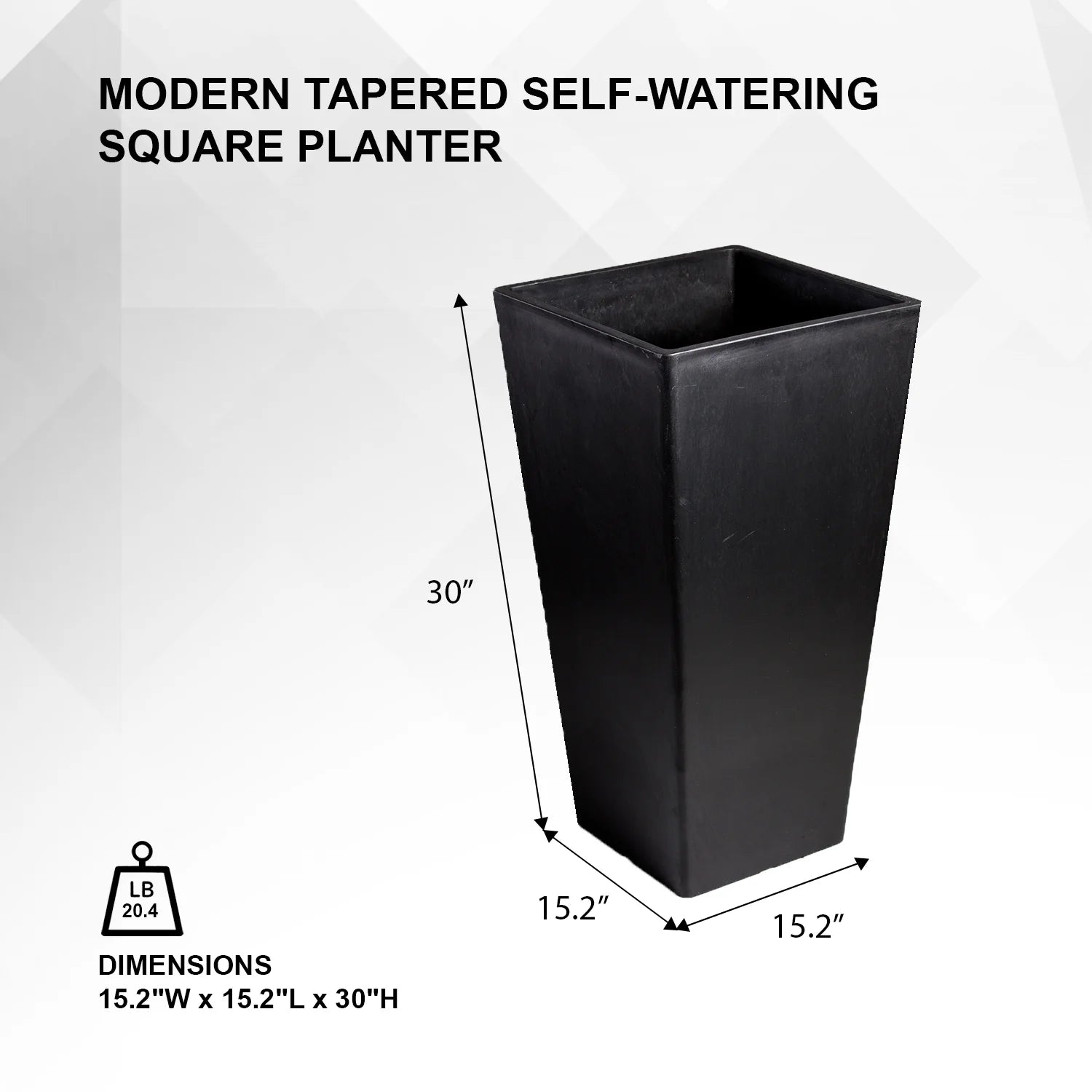 XBrand Modern 30-Inch Tall Square Planter, Modern Tapered Planter Perfect for Indoor & Outdoor Planter, Patio Décor, Black