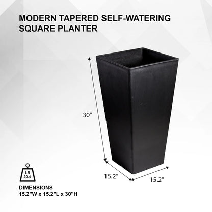 XBrand Modern 30-Inch Tall Square Planter, Modern Tapered Planter Perfect for Indoor & Outdoor Planter, Patio Décor, Black