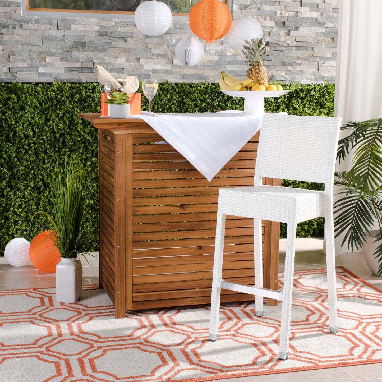 SAFAVIEH Bethel Contemporary Outdoor Patio Rattan Bar Stool, White