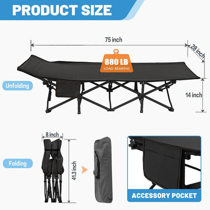MOPHOTO 75" Adult Camping Cot Folding Cot, Portable Heavy Duty Sleeping Bed with Pad, Outdoor Patio Folding Lounge Chair