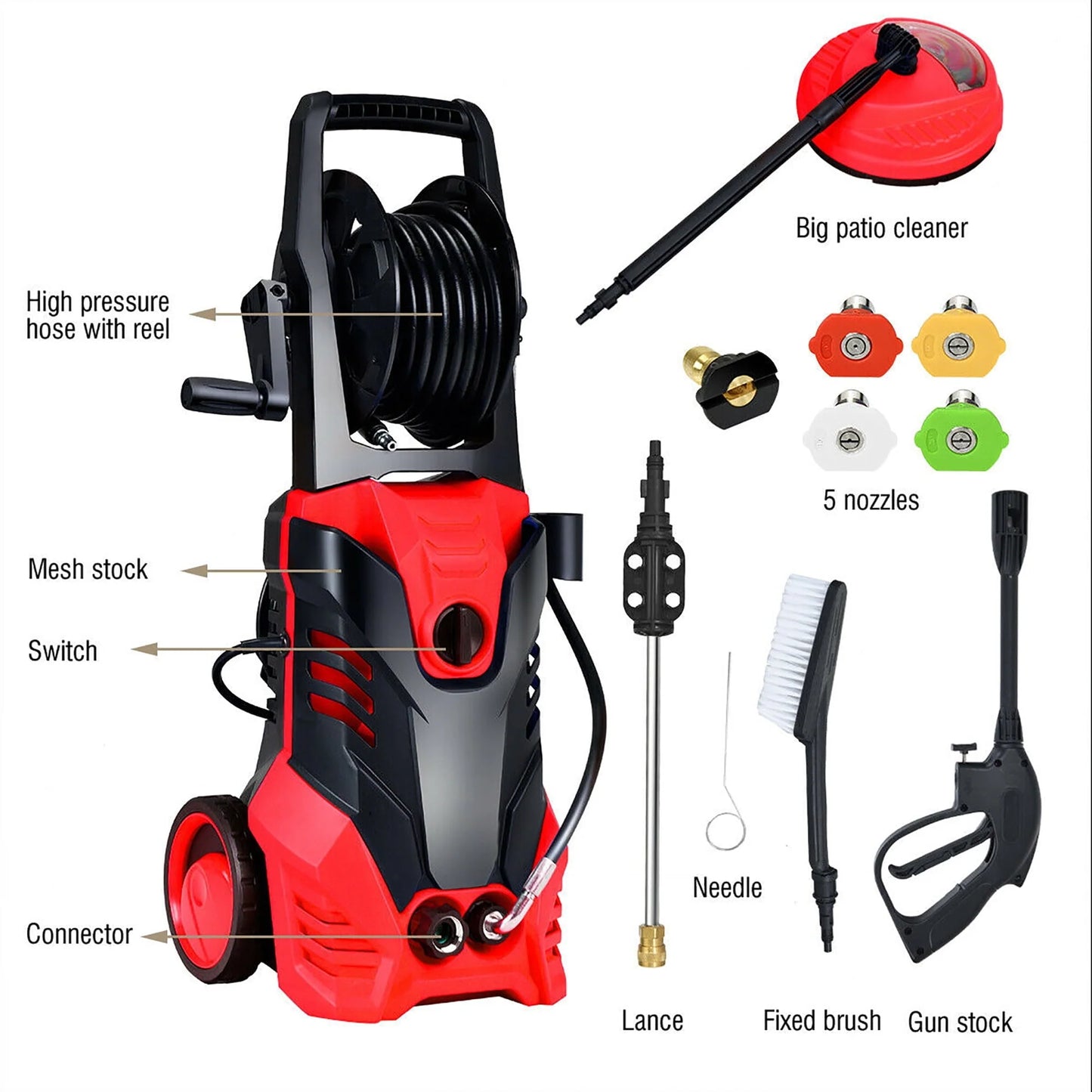 3000PSI Electric High Pressure Washer Machine 2 GPM 2000W w/Deck Patio Cleaner