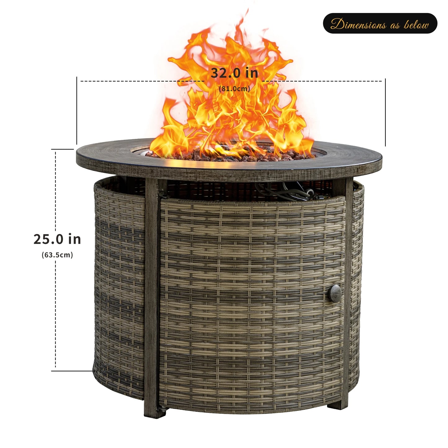 MistMo 32 Inch Round Propane Fire Pit Table with Lid, 50,000 BTU Outdoor Wicker Gas Fire Pit with Lava Rocks, Perfect for Patio, Yard, Dining, and Party