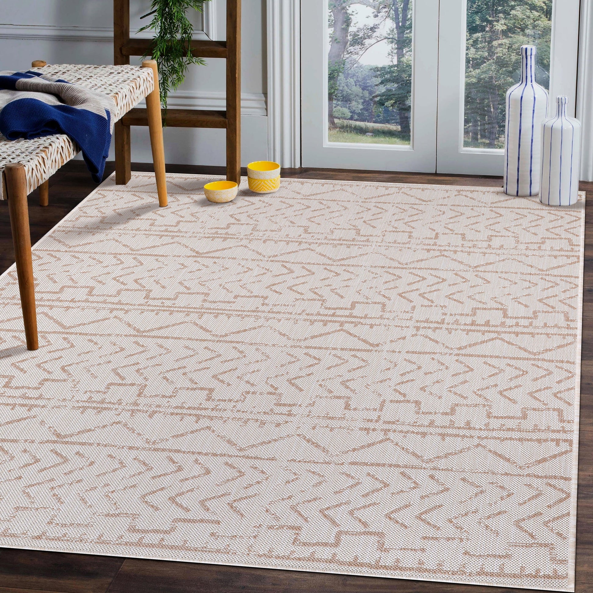 Beverly Rug Outdoor Rug 6' x 9' Patio, Porch, Garden Beige and White