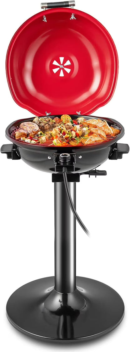 NALYL 1600W Outdoor Electric Grill BBQ Grill for 15-Serving, Electric Barbecue Grill for Indoor & Outdoor Use, Portable Stand BBQ Grill for Patio Balcony Kitchen Garden