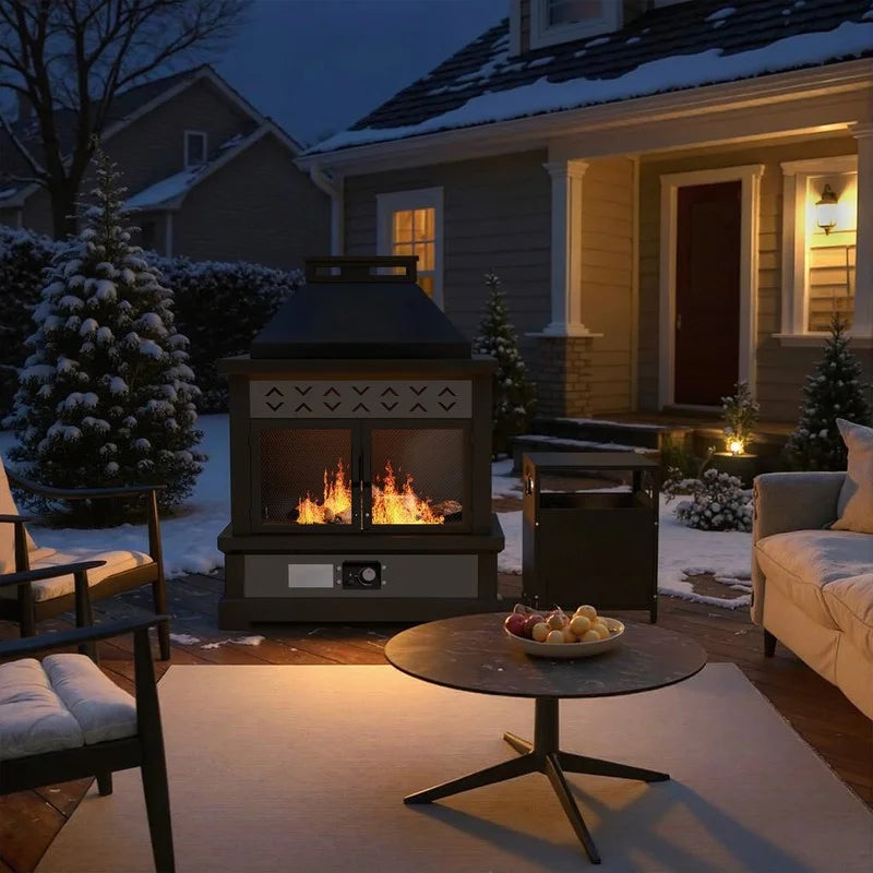 GAZEBETER Outdoor Gas Fireplace, 35" 50000 BTU Patio Gas Fire Pit Propane with Rain Cover, CSA Certified, Adjustable Flame for Deck, Backyard, Balcony
