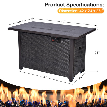 Phonjoroo 13 Pieces Outdoor Patio Furniture Set with 42? Fire Pit Table, Rattan Patio Sectional Sofa Conversation Set w/50000 BTU Propane Fire Pit and Coffee Table for Garden, Backyard