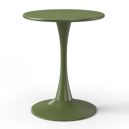 WestinTrends Playa 3-Piece Outdoor Round Metal Dining Table Set And Stackable Resin Patio Dining Side Chairs, Olive Green