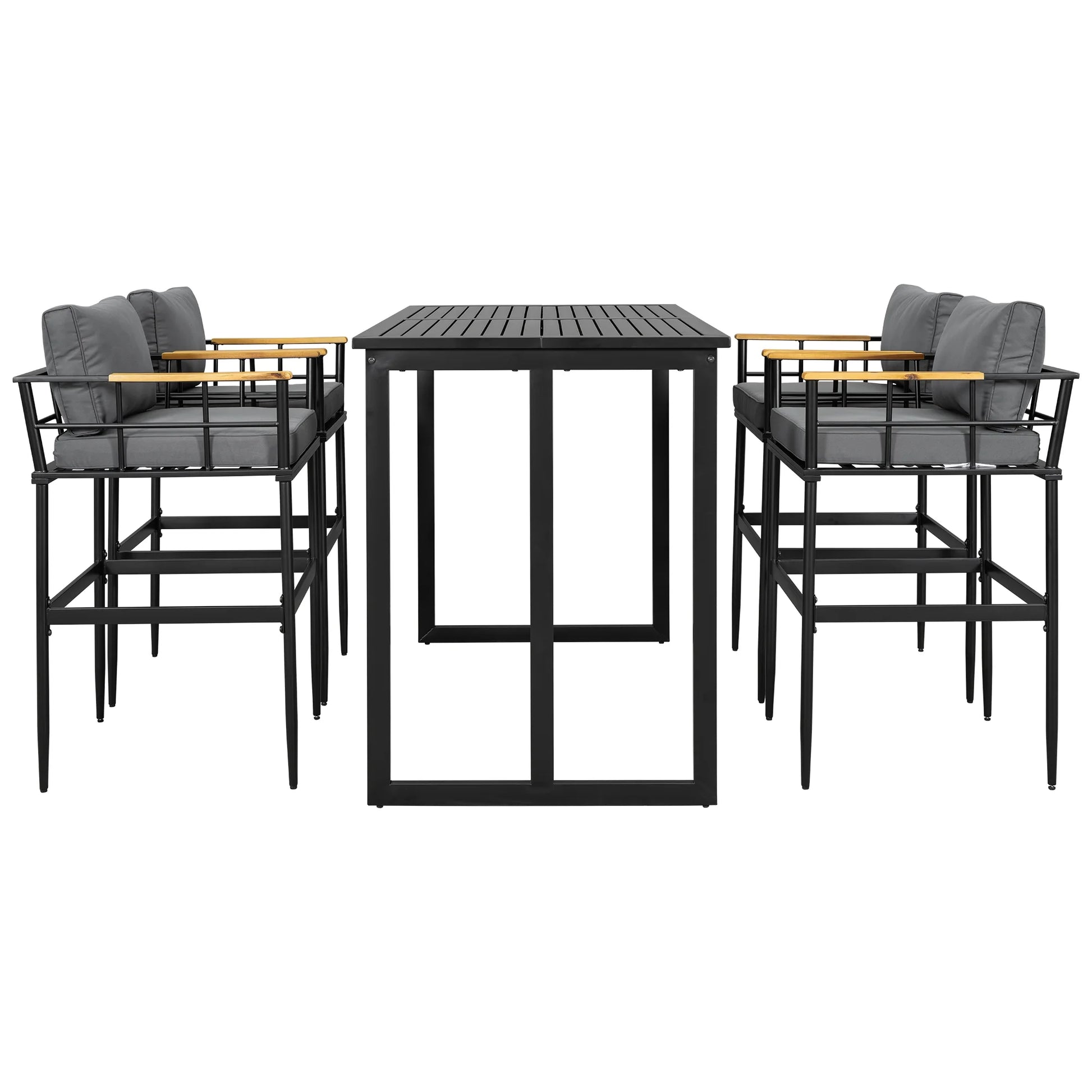 Harper & Bright Designs Iron Outdoor Counter Height Dining Set for 4, 5 Pieces All-Weather Patio Dining Furniture Set with Table and 4 Chairs for Pub Backyard Balcony Garden, Gray