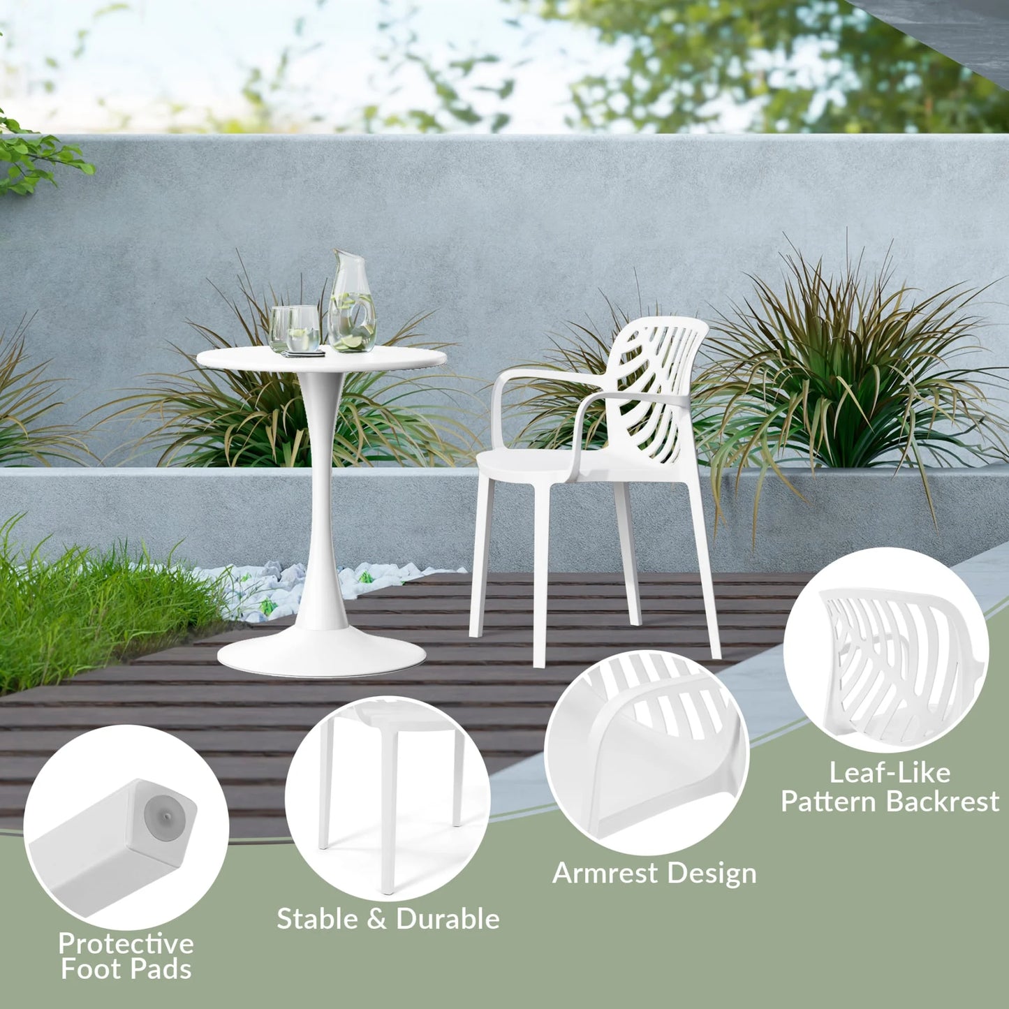 WestinTrends Playa Outdoor Modern Stackable Patio Dining Armchairs (Set of 2), White