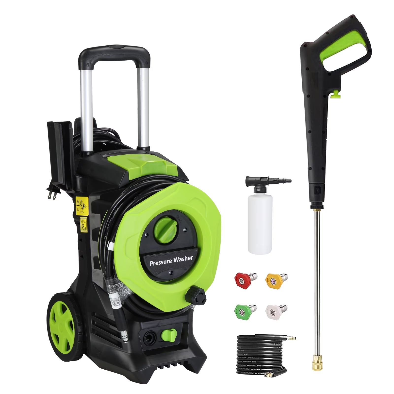 Seizeen Electric Pressure Washers - Max 3380 PSI High Power Washer, 2 GPM Power Washers Electric Powered with 4 Nozzles, Foam Cannon, Hose Reel, Car Motorcycle Water Washer for Deck/Driveway/Patio