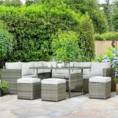 Resenkos Wicker Outdoor Patio Furniture Set, L-Shaped 7 Pieces Outdoor Dining Sectional Sofa, Gray