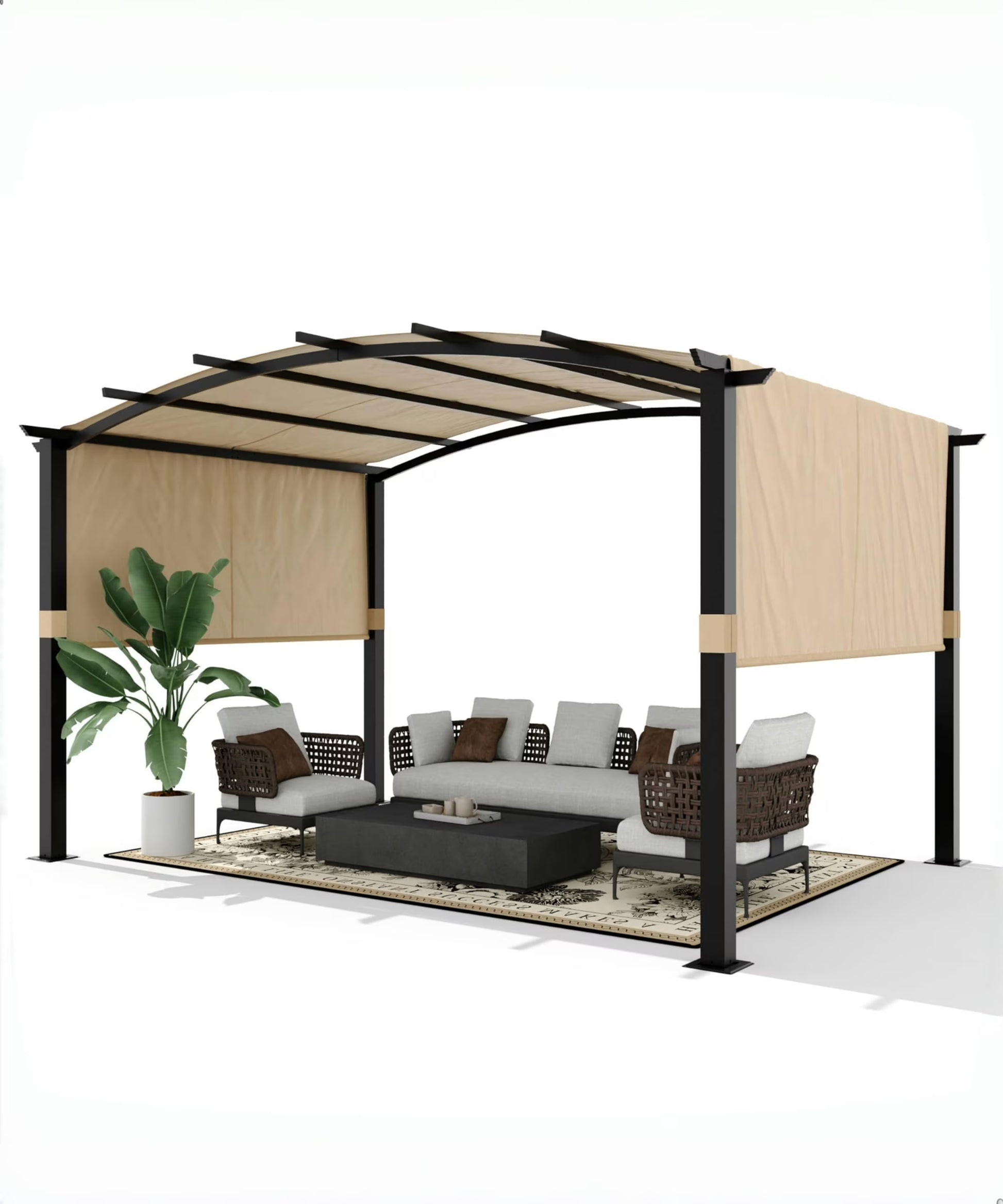 Huisuilinss Outdoor Pergola,Arched Pergola,Aluminum Pergola With Retractable Canopy,Arched Patio Pergola,Metal Pergola Shade Shelter For Backyard Lawn Patios Gardens Grill Gazebo