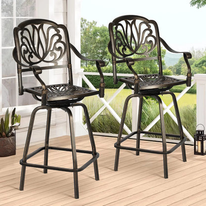 Magic Union Outdoor Cast Aluminum Swivel Bar Stools Set of 2, Patio Height Bartools Chairs, 2 Piece Patio High Dining Bistro Chairs for Garden Backyard (Without Cushion)