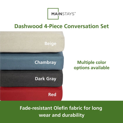 Mainstays Dashwood 4-Piece Outdoor Patio Conversation Set, Seats 4, Gray