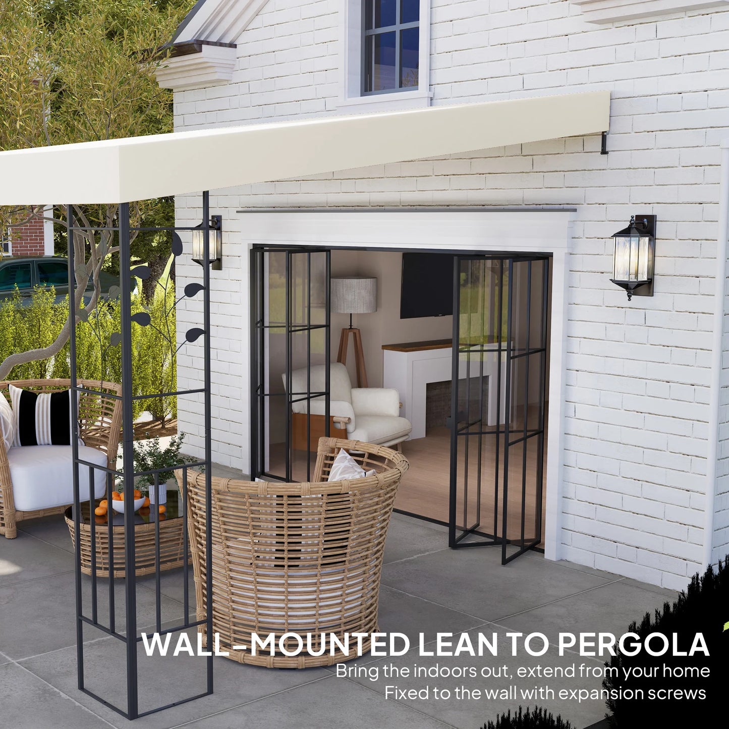 Outsunny 10' x 10' Outdoor Pergola Canopy, Metal Patio Canopy with Drainage Holes for Backyard, Garden, Porch, Cream White