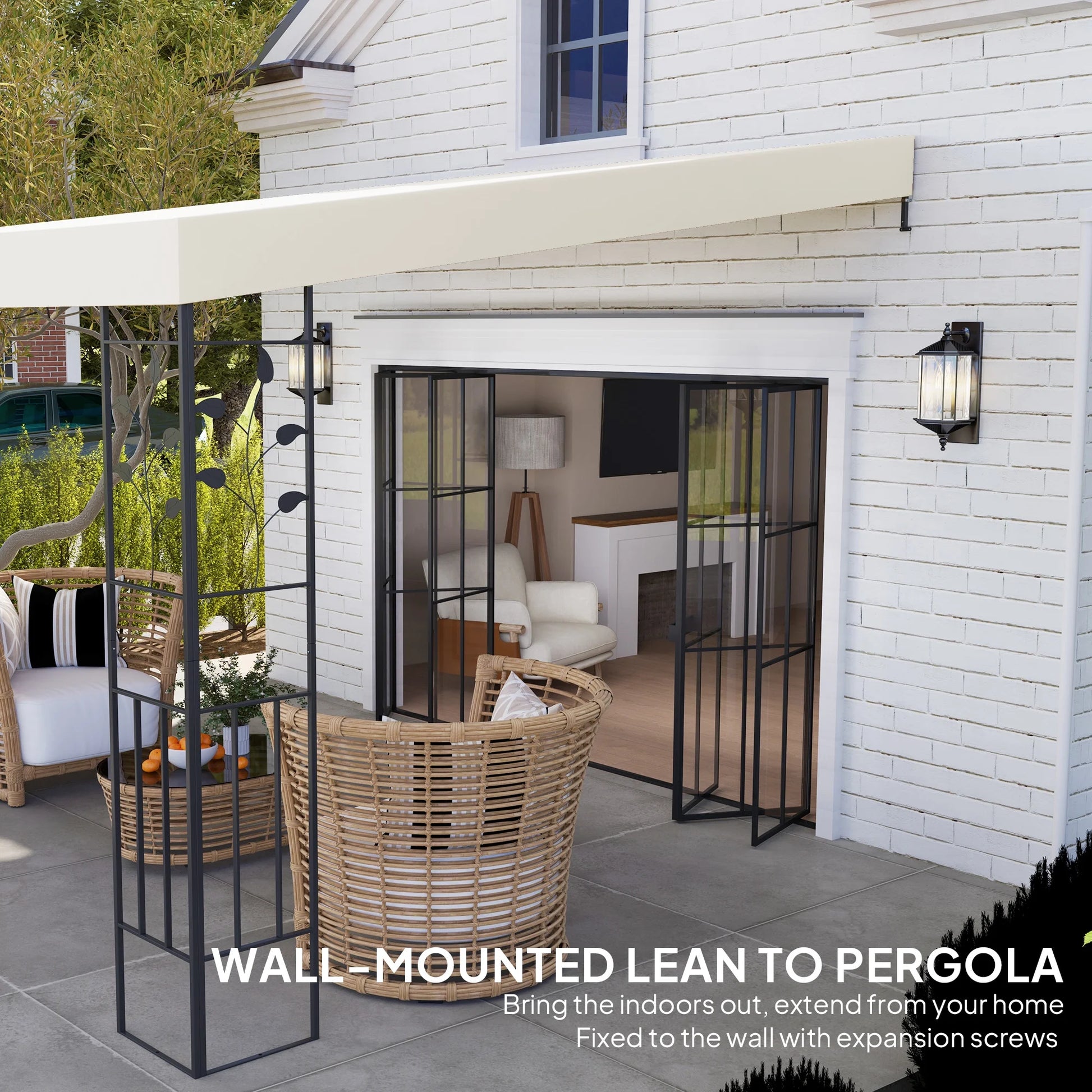 Outsunny 10' x 10' Outdoor Pergola Canopy, Metal Patio Canopy with Drainage Holes for Backyard, Garden, Porch, Cream White