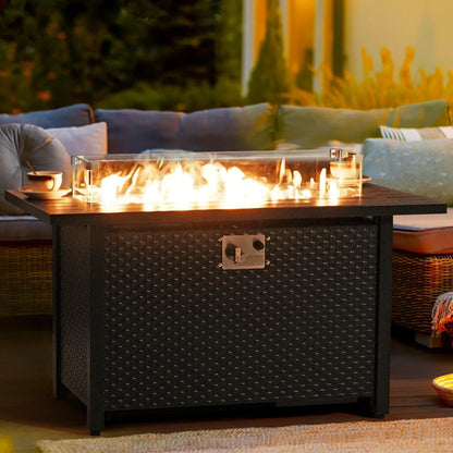JOIVI 45? Propane Fire Pit, 50,000 BTU Gas Fire Pit Table with Glass Wind Guard and Waterproof Cover, Outdoor Heating Firepit Table for Patio, Yard, Balcony