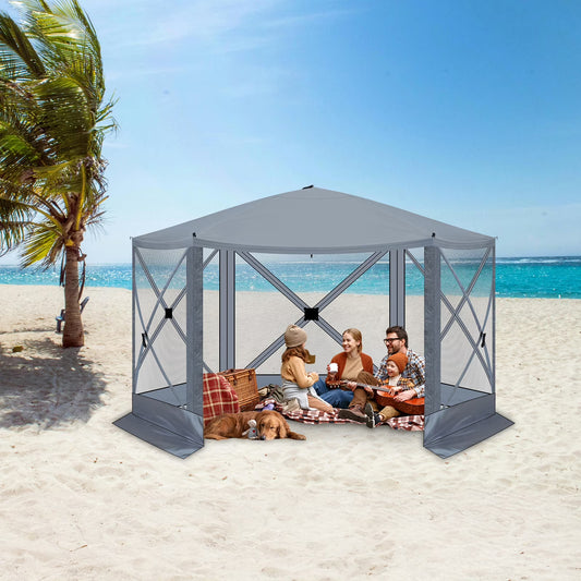 12' x 12' Outdoor Pop Up Canopy Tent w/Mosquito Netting, Instant Sun Shelter Tents with Carry Bag for Parties, Garden, Patio, Gray