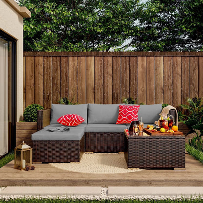 Patio Furniture Set Clearance, Lofka 5 Piece Outdoor Sectional Furniture Chair Set with Cushions and Tea Table, Gray
