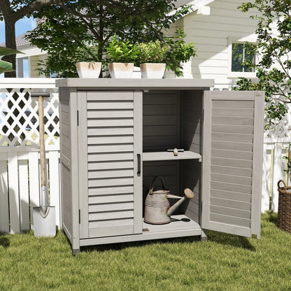 Potting Bench with Storage Cabinet and Metal Table Top for Outdoor Patio, Garden Furniture Wood Workstation Grey 31.5x17x36''