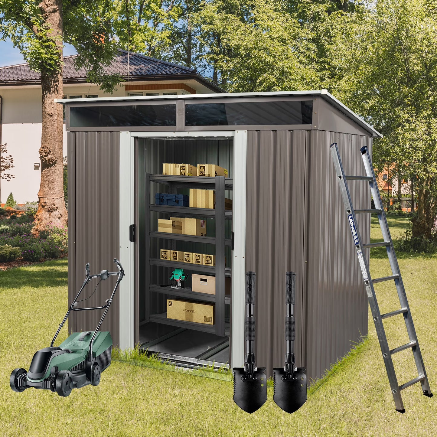 AENKYO Outdoor storage sheds 6FTx5FT Pent roof with Double Lockable Doors for Backyard Patio Lawn - Black