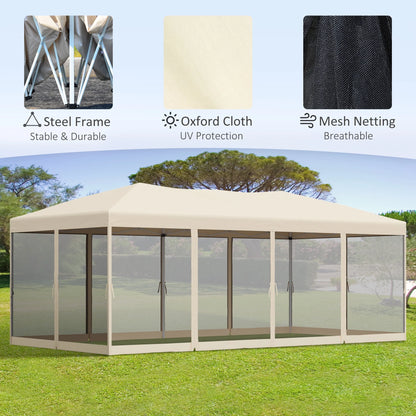 Outsunny 10' x 20' Pop Up Canopy Tent with Netting, Heavy Duty Large Party Tent, Instant Sun Shelter with Carry Bag for Backyard Garden Patio, Beige