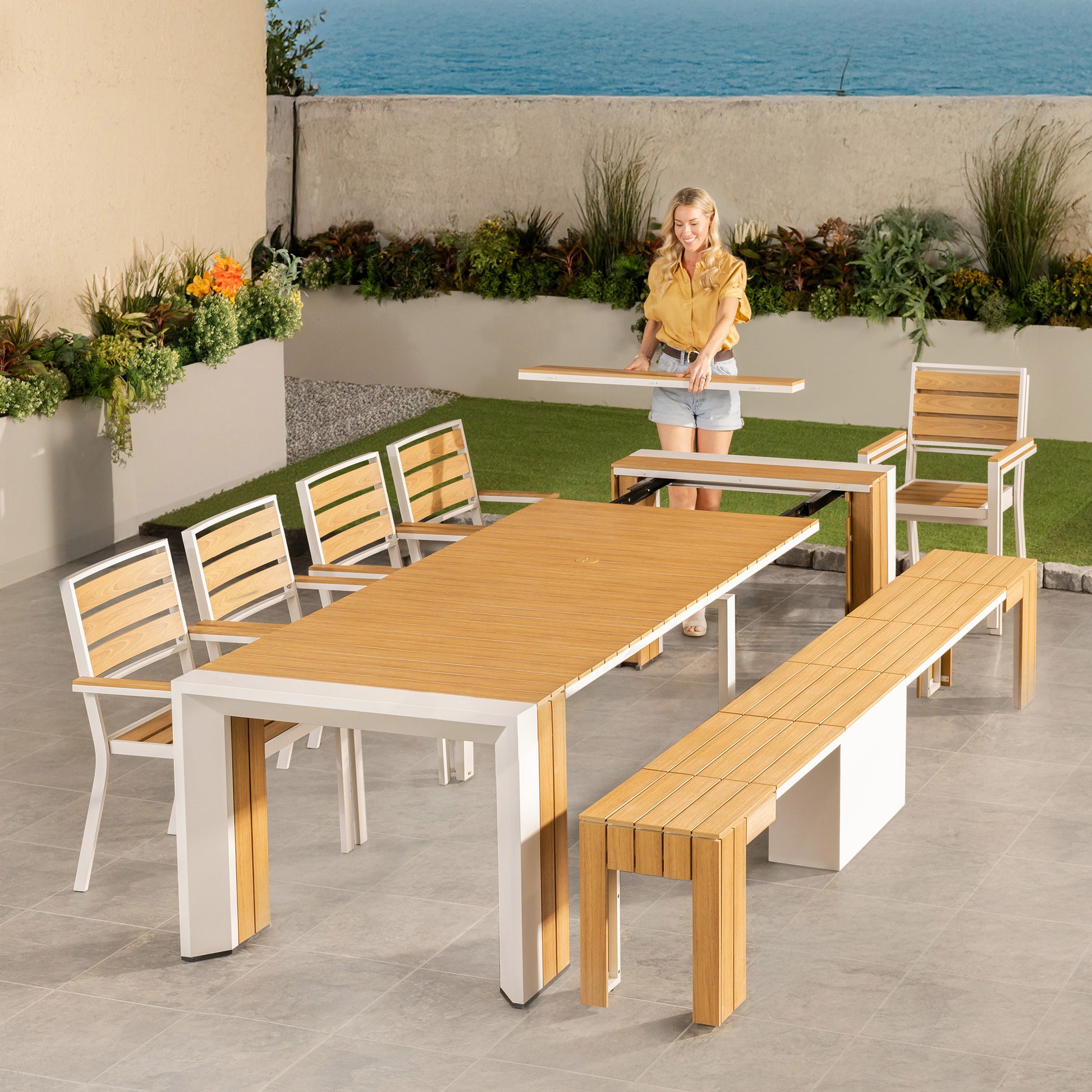 Transformer Table Extendable Outdoor Patio Dining Set