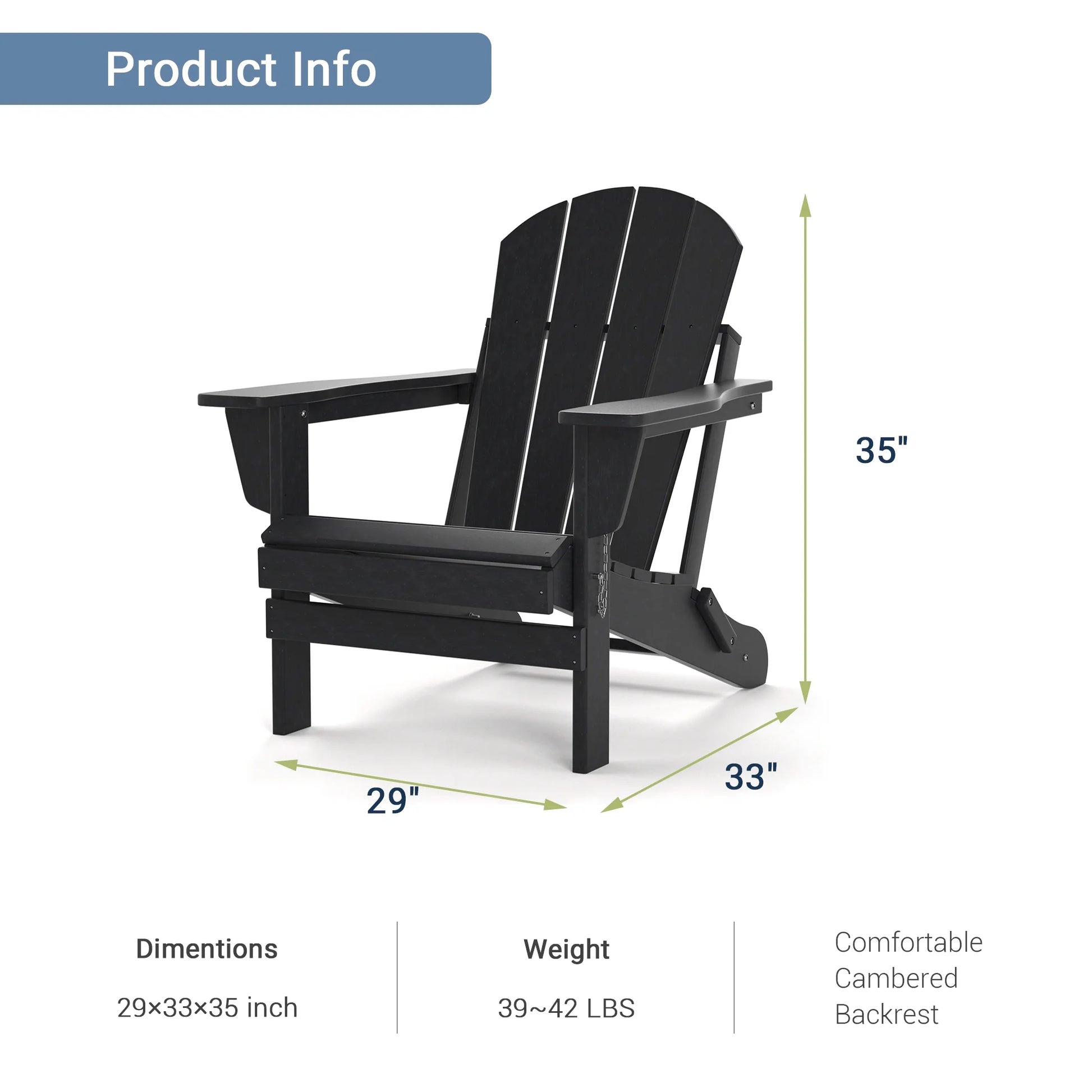TORVA Folding Adirondack Chair, Fire Pit Chair,Patio Outdoor Chairs All-Weather Proof HDPE Resin for BBQ Beach Deck Garden Lawn Backyard, Black
