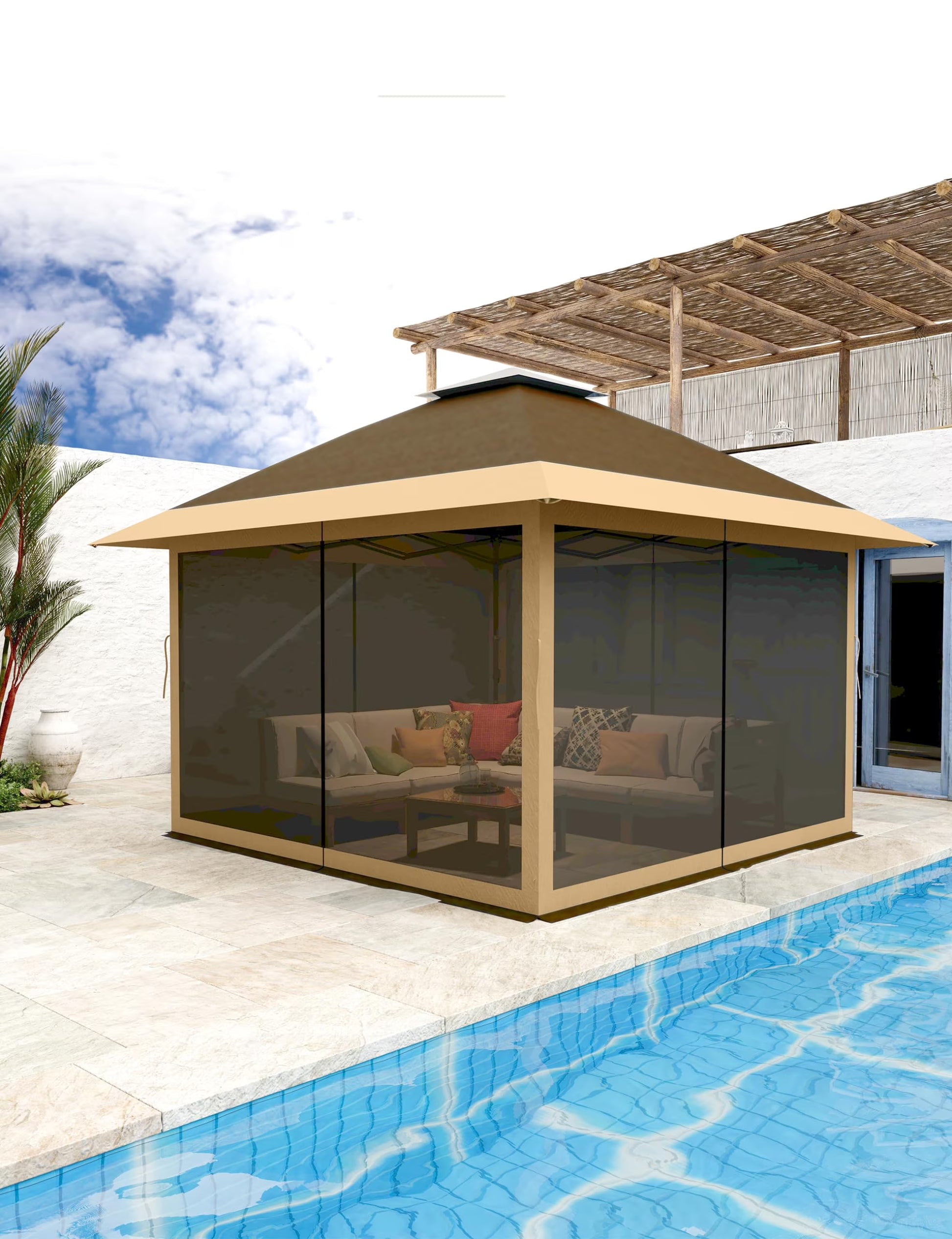 AOILE 13x13FT Pop-Up Patio Gazebo, Outdoor Canopy Tent with Mesh Walls, Double Roof & Carry Bag