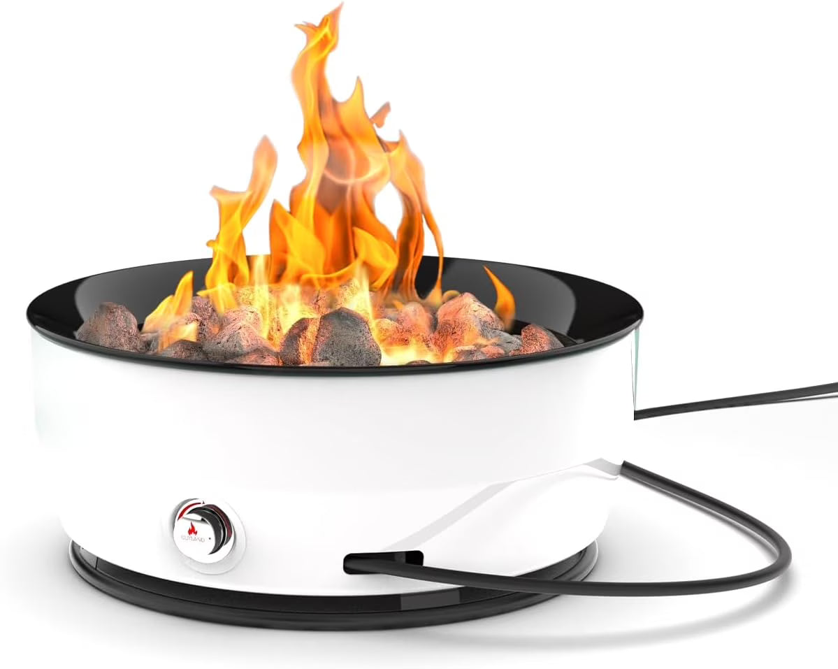 Outland Living Large Outdoor Propane Gas Fire Pit for Outside, 60,000 BTU/h, 24 inch with Lid - Modern Lake Country 800 Fire Bowl Firepit for Patio, Graphite Gray