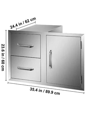 Outdoor Kitchen Door Drawer Combo 35.4" W x 23.6" H x 24.4''D, BBQ Access Door/Double Drawers Combo with Stainless Steel Handles, Perfect for Outdoor Kitchen or BBQ Island Patio Grill Station