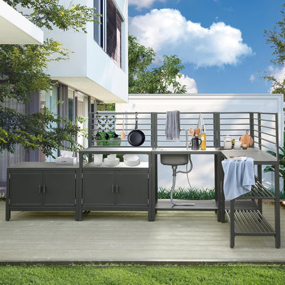 Domi Outdoor Kitchen Series 5-Piece Modular Outdoor Kitchen, Aluminum Storage Islands Sink Table, Corner Bar Cabinet Grill Storage Cabinet with Protective Cover, Outdoor Kitchen for Deck, Patio, Backy