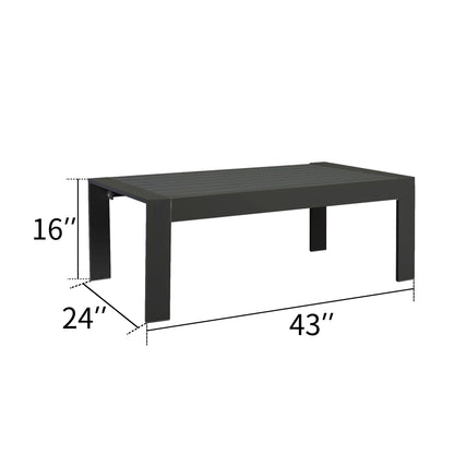 CozyHom Modern Outdoor Patio Aluminum Black Coffee Table, All Weather Metal Outdoor Rectangle Coffee Table Long Table, Black