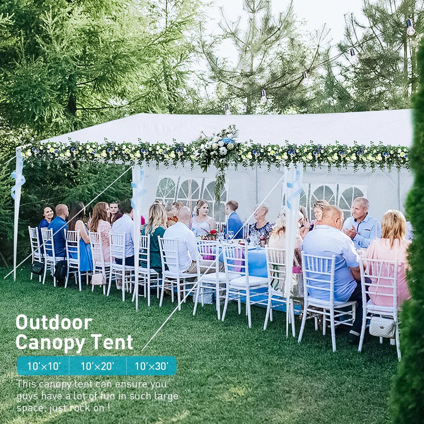 10'x30' Heavy Duty Outside Party Tent, Waterproof Event Tent for Beach Wedding Camping, Durable Outdoor Event Tent for Patio Garden BBQ Shelter, White