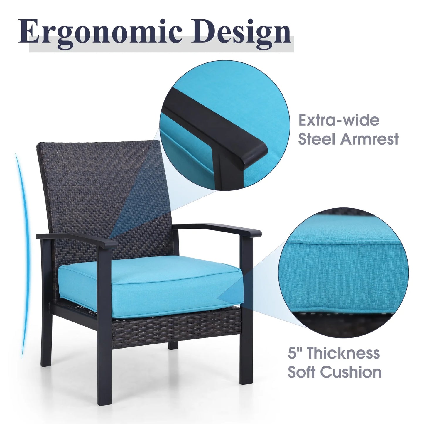 MF Studio Set of 2 Outdoor Patio Rattan Wicker Conversation Set Loveseat Sofa with Aqua Cushions