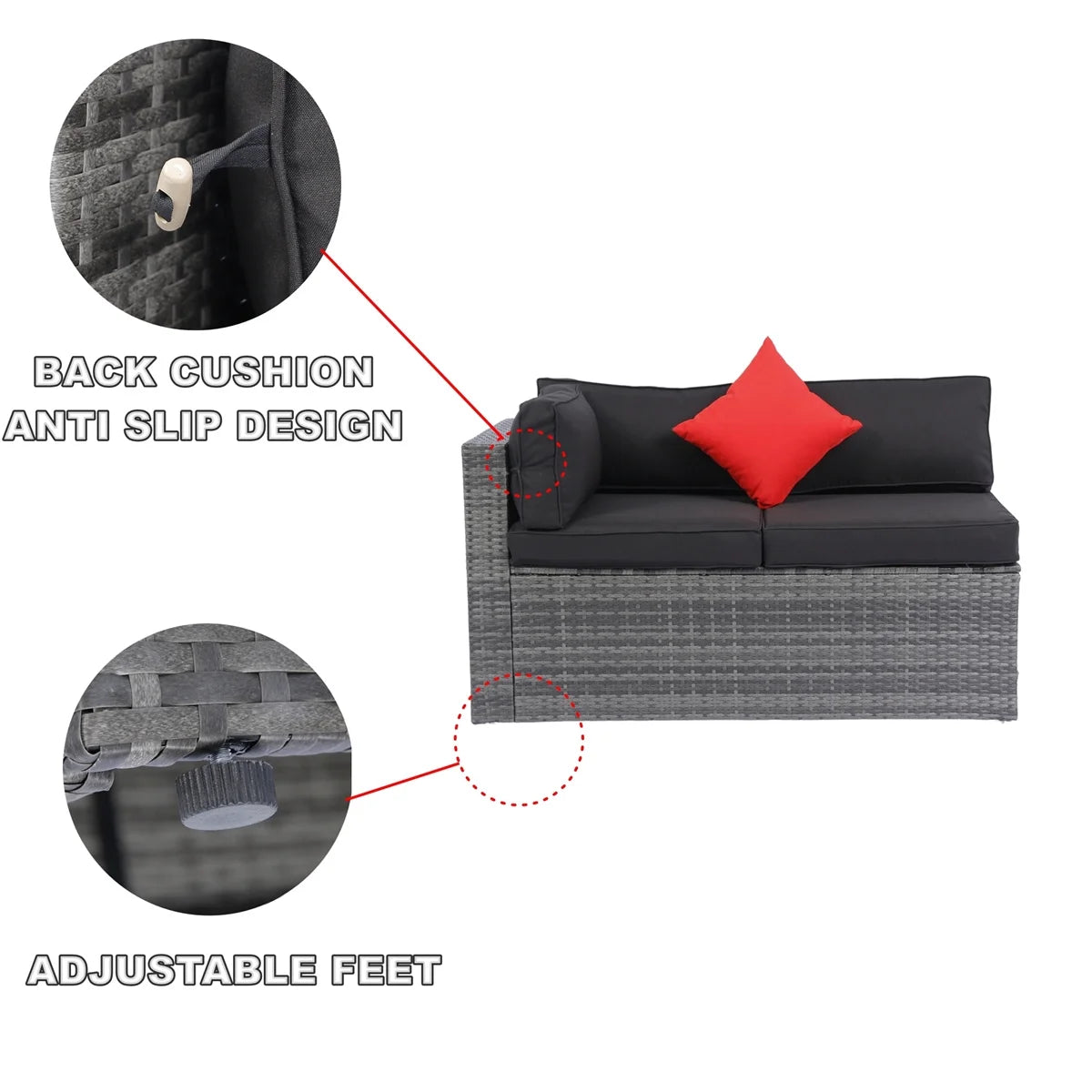 7 Piece Patio Furniture Sets Outdoor Sectional PE Rattan Outdoor Furniture Patio Conversation Set with Cushions and Glass Coffee Table, for Balcony Lawn and Garden, Gray