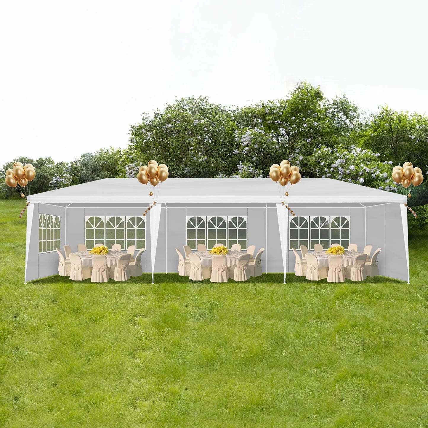 10'x30' Outdoor Party Tent with 8 Removable Sidewalls, Waterproof White Canopy Wedding Gazebo for Backyard, Patio, Camping & Events
