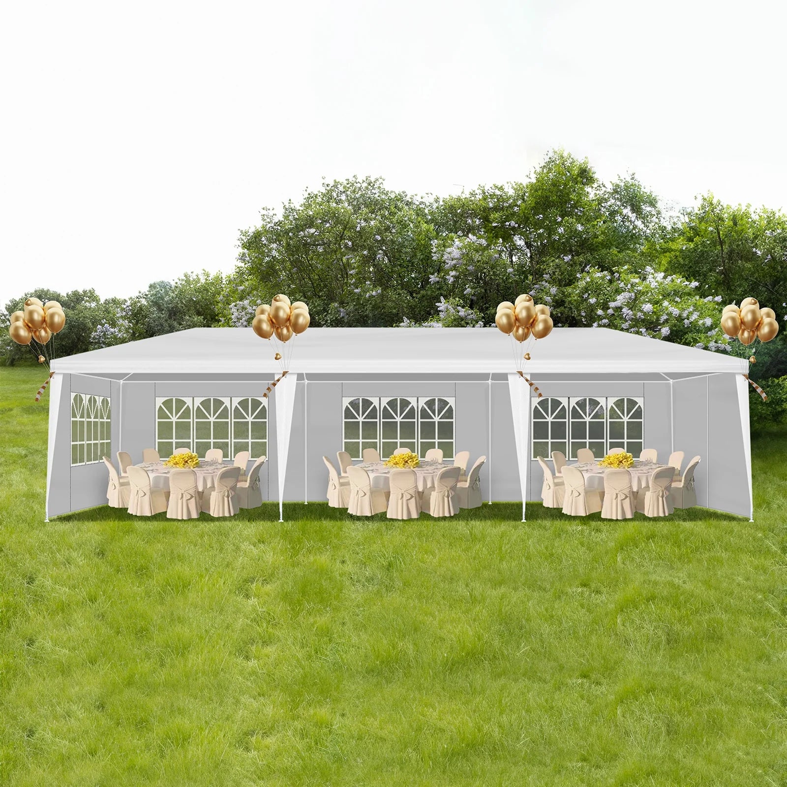 10'x30' Outdoor Party Tent with 8 Removable Sidewalls, Waterproof White Canopy Wedding Gazebo for Backyard, Patio, Camping & Events