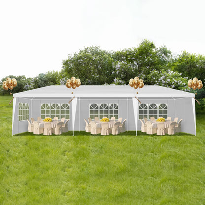 10'x30' Outdoor Party Tent with 8 Removable Sidewalls, Waterproof White Canopy Wedding Gazebo for Backyard, Patio, Camping & Events