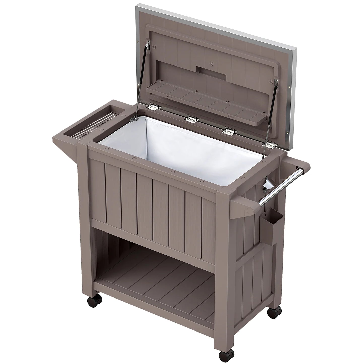Dovov Portable Outdoor Patio Cooler Cart, 120 Quart Rolling Ice Chest Beverage Bar Cart Cooler with Wheels, Stainless Steel Lid, Bottle Opener, and Bottom Storage Shelf