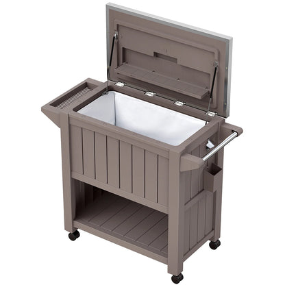 Dovov Portable Outdoor Patio Cooler Cart, 120 Quart Rolling Ice Chest Beverage Bar Cart Cooler with Wheels, Stainless Steel Lid, Bottle Opener, and Bottom Storage Shelf