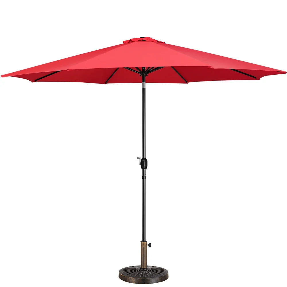 Yaheetech 11FT Patio Umbrella 8 Ribs Market Umbrella + 30lbs 18'' Round Patio Base Stand for Outdoor, Red